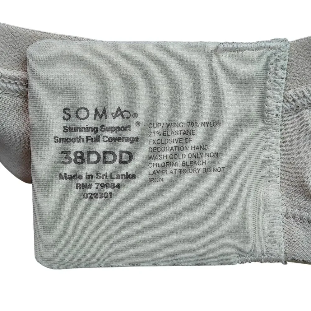 Soma Stunning Support Smooth Full Coverage Bra Pale Sane Size 38DDD